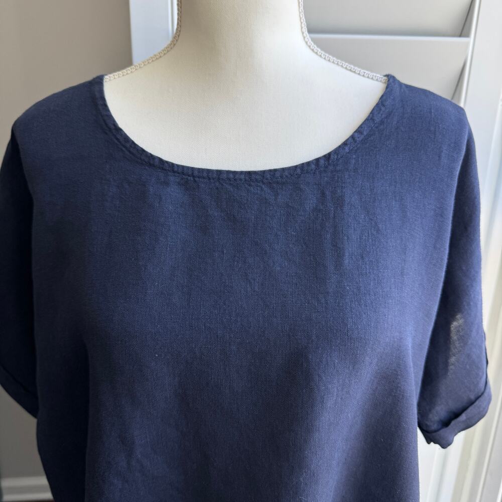 CHERISHH Top Womens Large Navy 100% Linen Front Tie Coastal Beachy Resort Wear - Picture 6 of 12